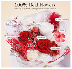 Preserved Flowers Bouquet with Bear, 3 Real Forever for Delivery, Red