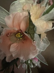 Wrist Corsage with Salmon and Peach, Pink Hues w/a Bow.Prom, Formal,Mothers Day.