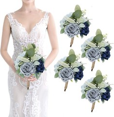 Artificial Bridesmaid Bouquets – Set of 4 Silk Rose Flowers Bouquet Wedding R…