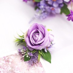 Purple Corsage and Boutonniere Set for Wedding Prom, Artificial Flower Wrist Cor