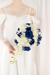 Bridal Bouquet Cascading, Royal Blue & Ivory Wedding Bouquets for Bride Bridesma