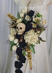 Black Skull Cascade Faux Silk Wedding Bouquet