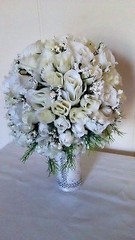 SMALL WEDDING BOUQUET- IVORY ROSES- SILVER LACE HANDLE