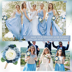 Dusty Blue & Peach Rose Bridesmaid Bouquets Set of 6 for Weddings