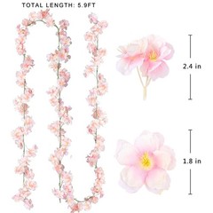 Sggvecsy Cherry Blossom Garland Artificial Flower Vines 2 2 Pack, Pink