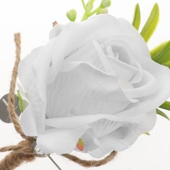 2Pcs Reusable Wedding Boutonniere Set Artificial Rose for Groom and Bride White