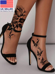 7Pcs Red Temporary Rose Flower Arm & Leg Tattoo Stickers, Sexy Stripper Chest &