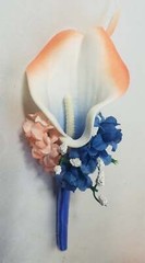 Coral Royal Blue Rose Calla Lily Bridal Wedding Bouquet Accessories