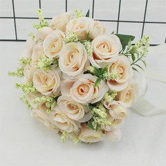 White Silk Rose Bridal Bouquet Handmade Artificial Wedding Flowers Bride Decor