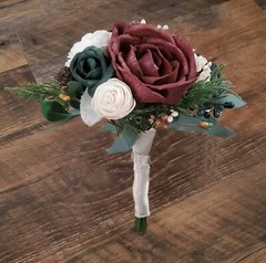 Burgundy Green Sola Wood Bridal Bouquet Winter Wedding Holiday Red Centerpiece