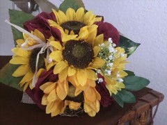 Wedding flowers bridal bouquets decoration sunflowers cranberry burgundy Pkg