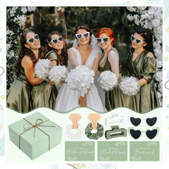 8-Set Bridesmaid Proposal Gifts, Green Heart Sunglasses, 4.1in Claws, Scrunchies