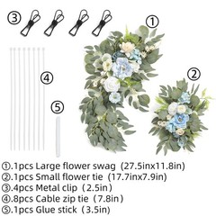 Blue Faux Flower Swag Set 2pcs Artificial Wedding Arch Decoration Floral Arrange