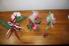 Set of 4 Handmade Pink-Burgandy Silk Flower Corsages