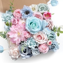 Artificial Flowers Roses Fake Flowers with Stems Blue Pink Artificial Blue&pink
