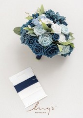 Ling’s Moment Artificial Bridal Boquet – Navy Blue