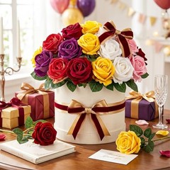 14PCS Artificial Roses, Realistic Silk Fake Roses Flowers with Long Mix Color