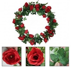 4Pcs (30 FT) Rose Vine – Lifelike Artificial Flower Garland, Silk Rose Red
