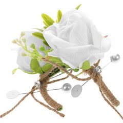 2Pcs Reusable Wedding Boutonniere Set Artificial Rose for Groom and Bride White