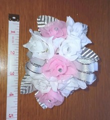 NEW 5″ Artificial White Rose Wrist Corsage Bout SilverBow Pink Tulle Rhinestone