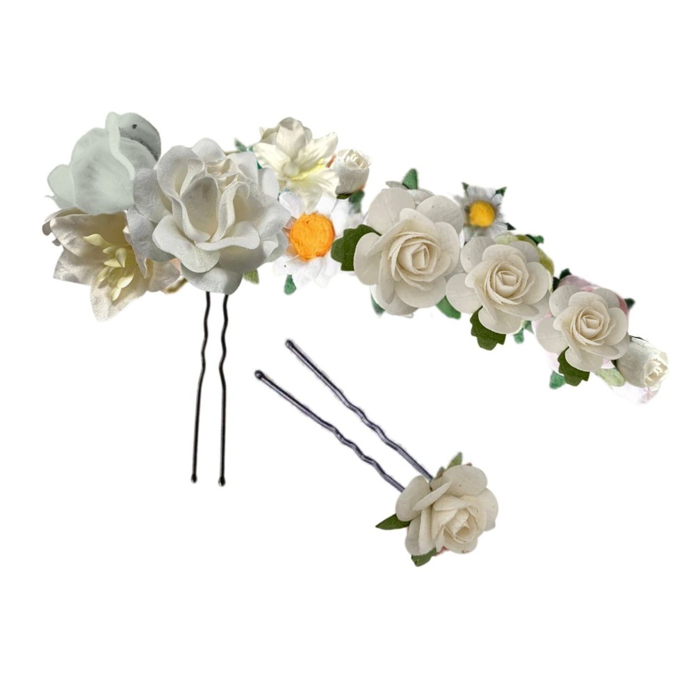 Hair Pins Paper Flowers Wedding Bridesmaids Hippies Boho Party (Set 2 pieces)