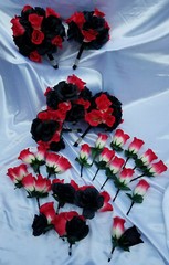 24 Pc Black Rose, Pink / Yellow Rose Bridal Bouquet Set, Wedding Bouquet Package