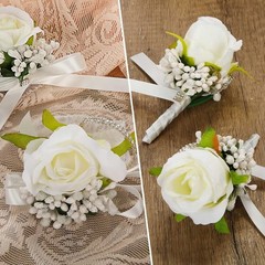 20 Pcs Wedding Corsage and Boutonniere Set Homecoming Artificial Corsage Wris…