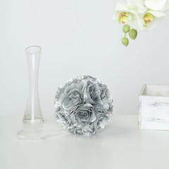 2 SILVER 7″ Silk Roses Flowers Kissing Balls Wedding Party Events Centerpieces