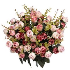 21 Heads Silk Rose Bouquet Artificial Flowers Mini Rose for DIY Wedding Pink
