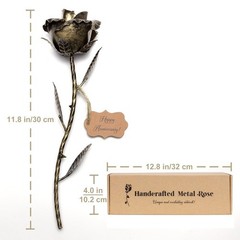 BESZONE Bronze Anniversary 8 Year Gifts – Metal Rose 11.8x3x3 inches,