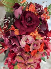 36”L Wedding Bouquet Large Cascade Real Feel Faux Flower Orchid Paradise Red