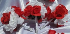12 Pc Red & White Wedding Bouquet Set, Bouquet Package, Cascade, Red,White Roses