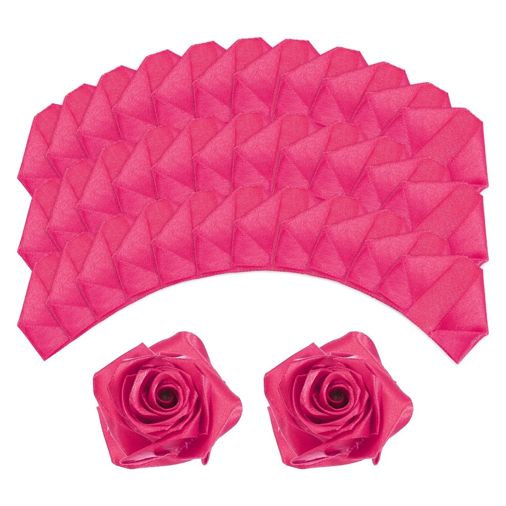 100pcs Eternal Roses Petals Premade Satin Ribbon Flowers Magenta