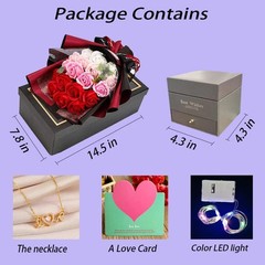 Preserved Red Rose Flowers with Love Necklace Gifts for Women Mom Birthday Prom