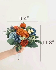Rinlong 1Pc Fall Wedding Bouquets for Bridesmaids Bride Terracotta Navy Blue…