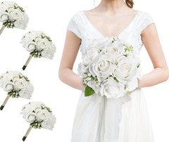 Elegant Set of 4 Bridesmaid Bouquets with Artificial Roses for Weddings