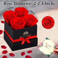 Forever Flowers Roses in A Box,Real Preserved Flowers,Preserved 4 Roses, Red