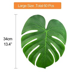 60 Pcs Large 13″ Tropical Leaves Artificial Green Monstera Leaves Palm Leaf