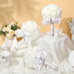 10 Pcs Wedding Bouquets for Engagement Church Party (White)