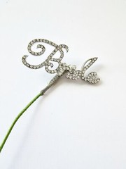 Crystal Cursive BRIDE FLoral Pick Bouquet Pick Silver Plated