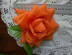 ORANGE 14cm Across with Leaves & Stem TROPICAL BRIGHT Selection Fabric ROSE HU