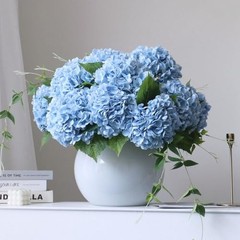 4pcs 2″ Faux Blue Hydrangeas Artificial Flowers, Real Touch 1 Light Blue 4pcs