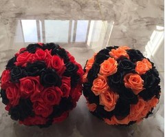 Black & Red Rose Flower Ball Pomander Wedding Ball Kissing Ball 11-12 inches