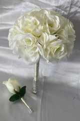 Ivory Wedding Bouquet Set with Diamonds, 2 Piece Wedding Flower Package