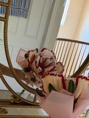 Artificial Silk Floral Wedding Bouquet Pink White Red Green 8in x 6in