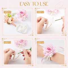 Corsage Wristlet Band 10 Pcs Elastic Pearl Wrist Corsage Bracelets Bands for Wom