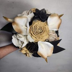 Champagne Ivory Black Rose Calla Lily Sola Bridal Wedding Bouquet Accessories