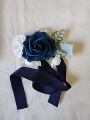 2 PCS Wrist Corsage Wristlet Artificial Roses Wedding Prom Navy Blue & White Tie