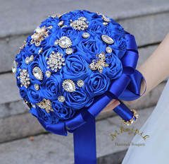 9.8″ Royal Blue Bridal Wedding Bouquet round Bling Brooch Bouquet Throw Toss Art