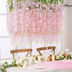 12 Pack Hanging Wisteria Flowers, 3.6 Feet Artificial 12 Pcs Light Pink